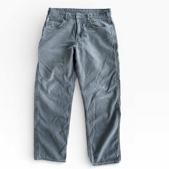 Vintage Distressed Faded Carhartt B160 Dark Moss Carpenter Pants 34x32 - Picture 2 of 9